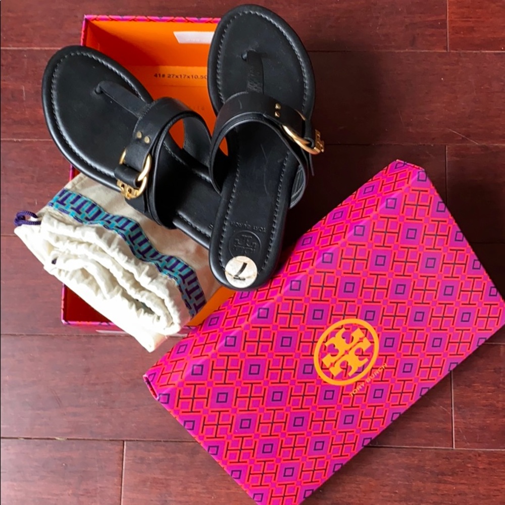 TORY BURCH BLACK MARSDEN FLAT THONG SANDAL size 7